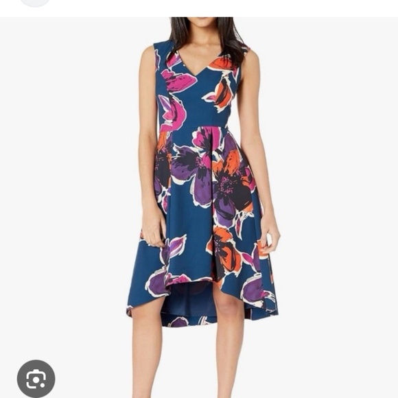 Trina Turk Fitzgerald Blue Floral Sleeveless High Low Dress Size 10 - Picture 1 of 9